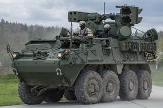 US Army soldiers participate in driver training on the M-SHORAD Stryker, April 2023.